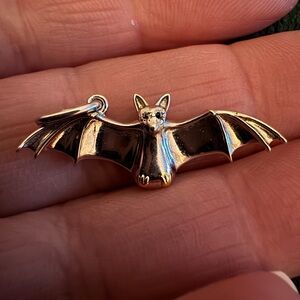 Sterling Silver Bat Pendant with Black CZ Eyes